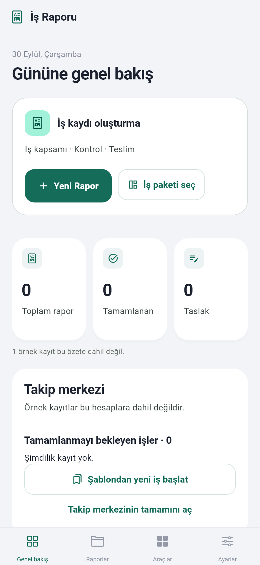 İş Raporu ekranı
